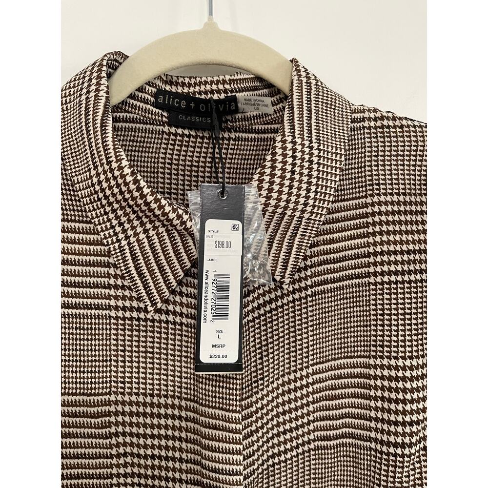 NWT Alice + Olivia Willa Scrunch Sleeve Silk Blouse Size Houndstooth Academia - Picture 3 of 5
